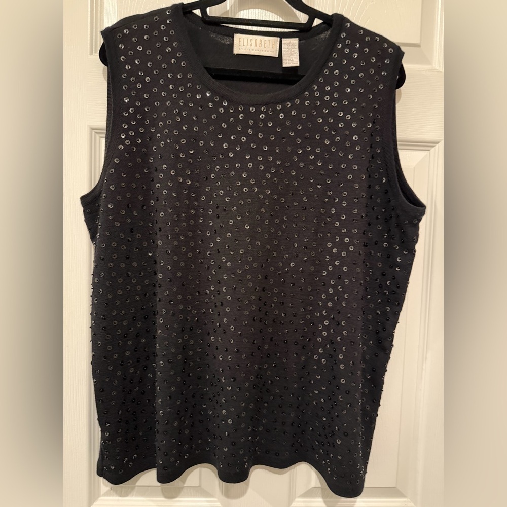 Liz Claiborne Black Tank Top with Sequin Accents - Picture 1 of 4